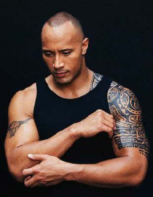 Dwayne Johnson (The Rock) has a Marquesan tattoo on his left shoulder