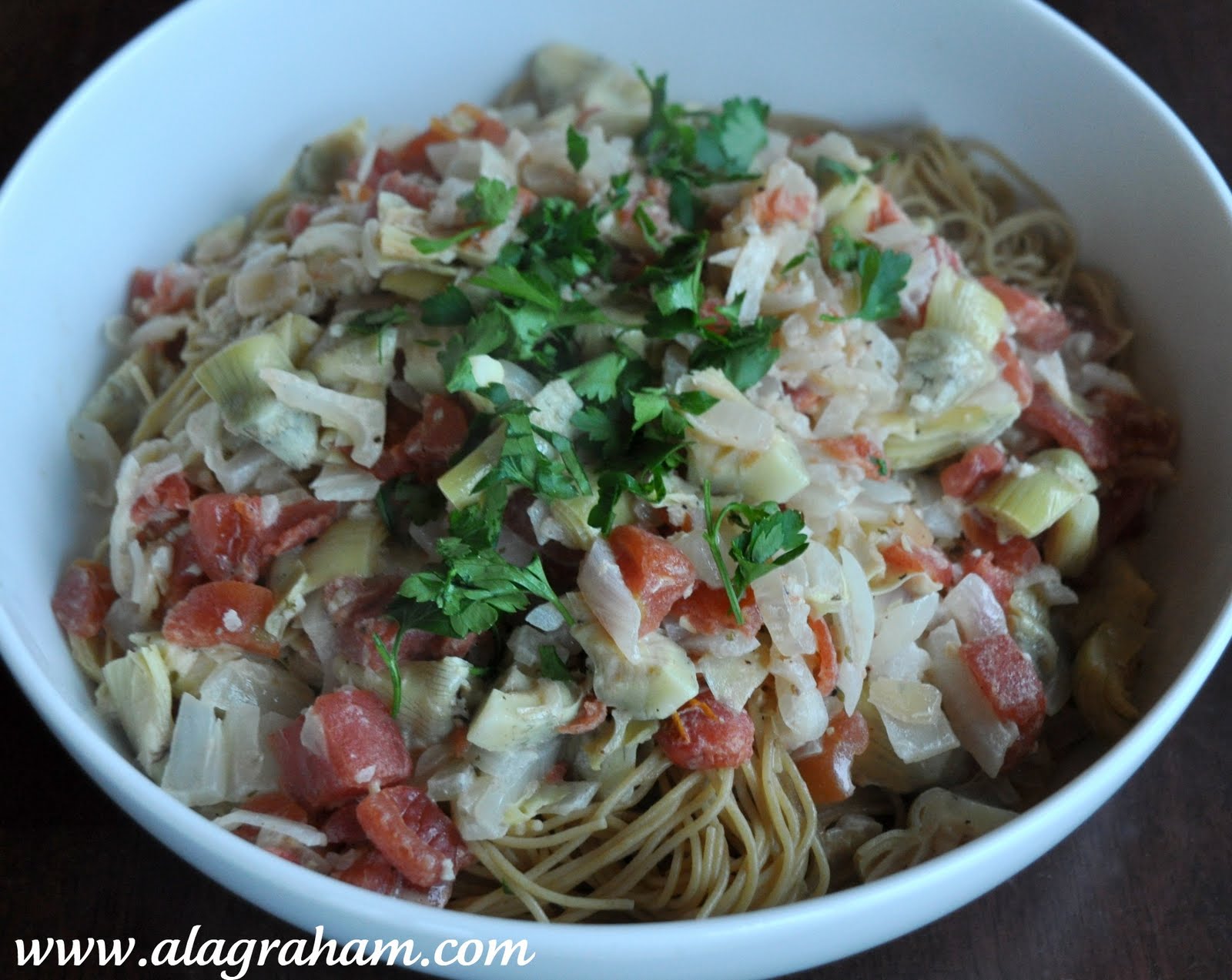 A LA GRAHAM SPAGHETTI WITH ARTICHOKE HEARTS AND TOMATOES