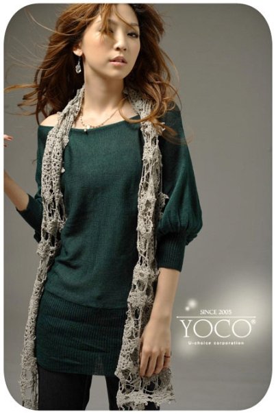 T14 Feminine Sexy Knitted Cotton Long Blouse - Green
