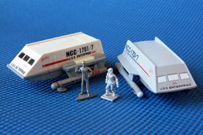 Miniatures of Mr. Spock (Monopoly and Heritage) along with Galileo shuttlecraft from Playmates and Johnny Lightning