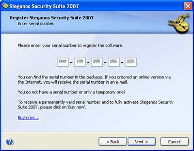 Steganos Security Suite 7.0.5 serial key or number