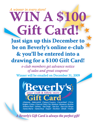 Beverly's December e-Newsletter $100 Gift Card Giveaway!