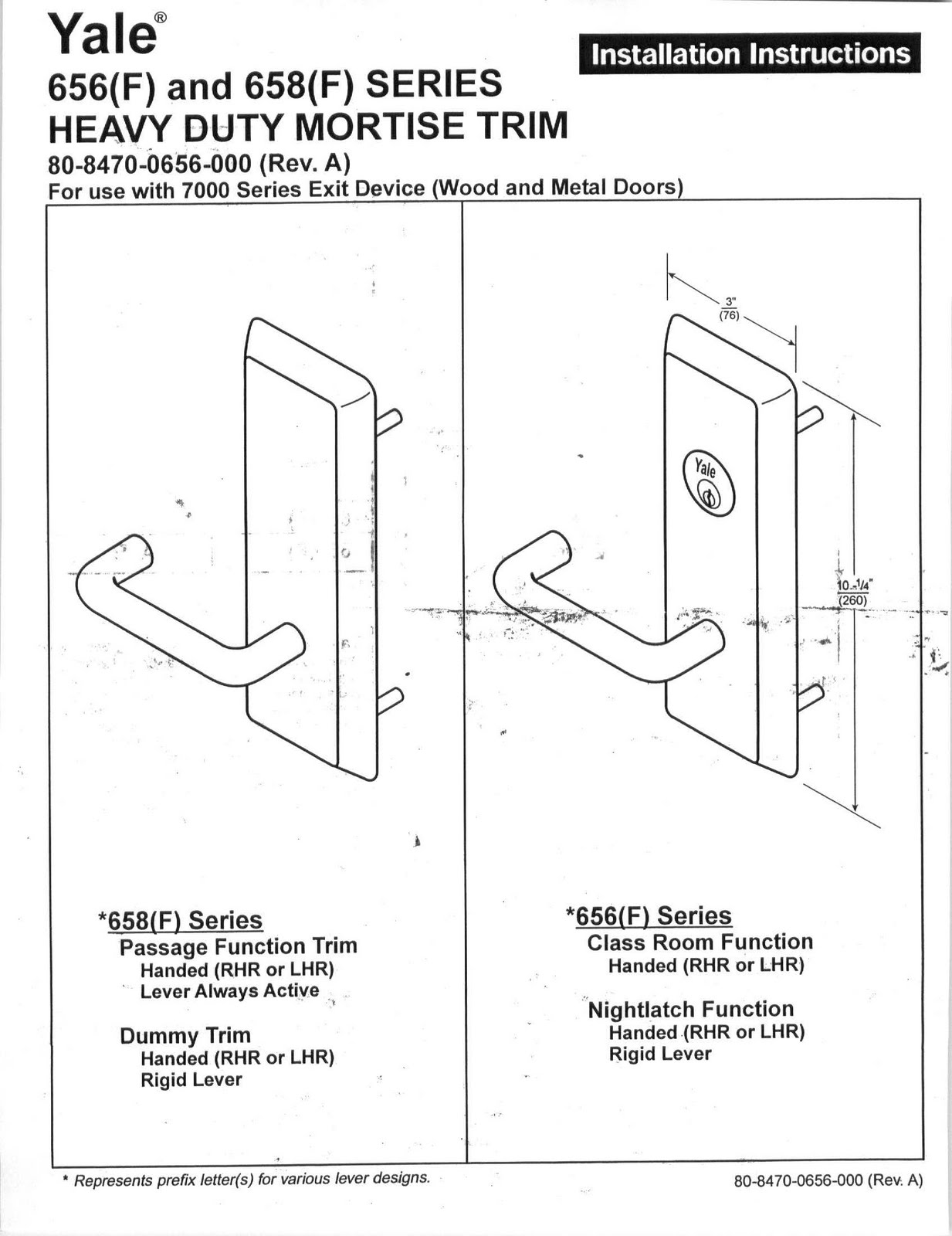Doors, Locks & Frames Yale 7130F 656F