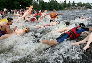 Russians riding sex toy dolls on river.