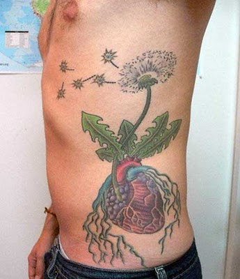 Heart and Flower Tattoo Design on Side Body