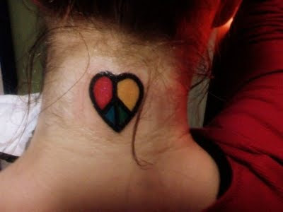 Peace and Love Tattoo Design on Female Neck