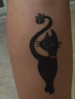 Cute Black Ink Cat Tattoo
