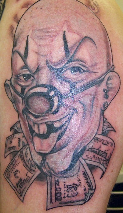 money tattoo designs. Crazy Clown Tattoo Design