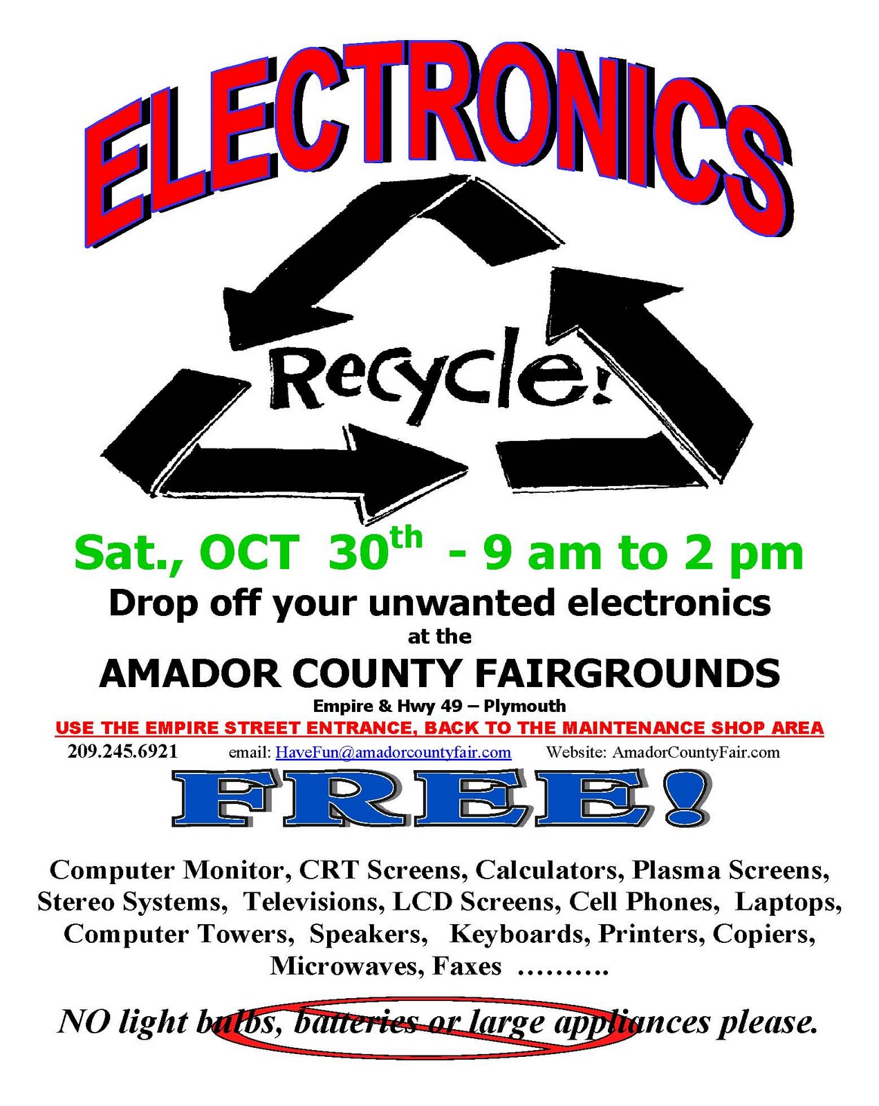 Amador County Fair FREE Electronic Recycling October 30, 9am2pm