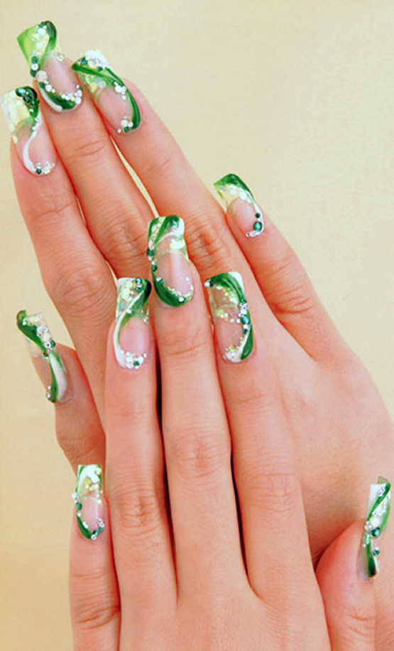 MakeUp Pro How To "Green Swirls" Nail Art (Step by Step)