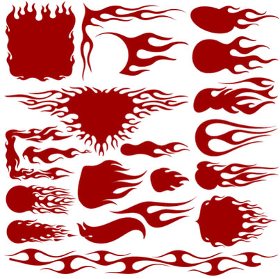 Set vectorial de siluetas de llamas tribales en color rojo
