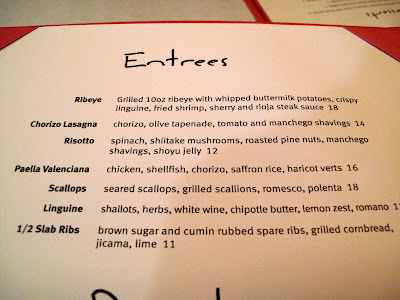 Dinner entrees on menu