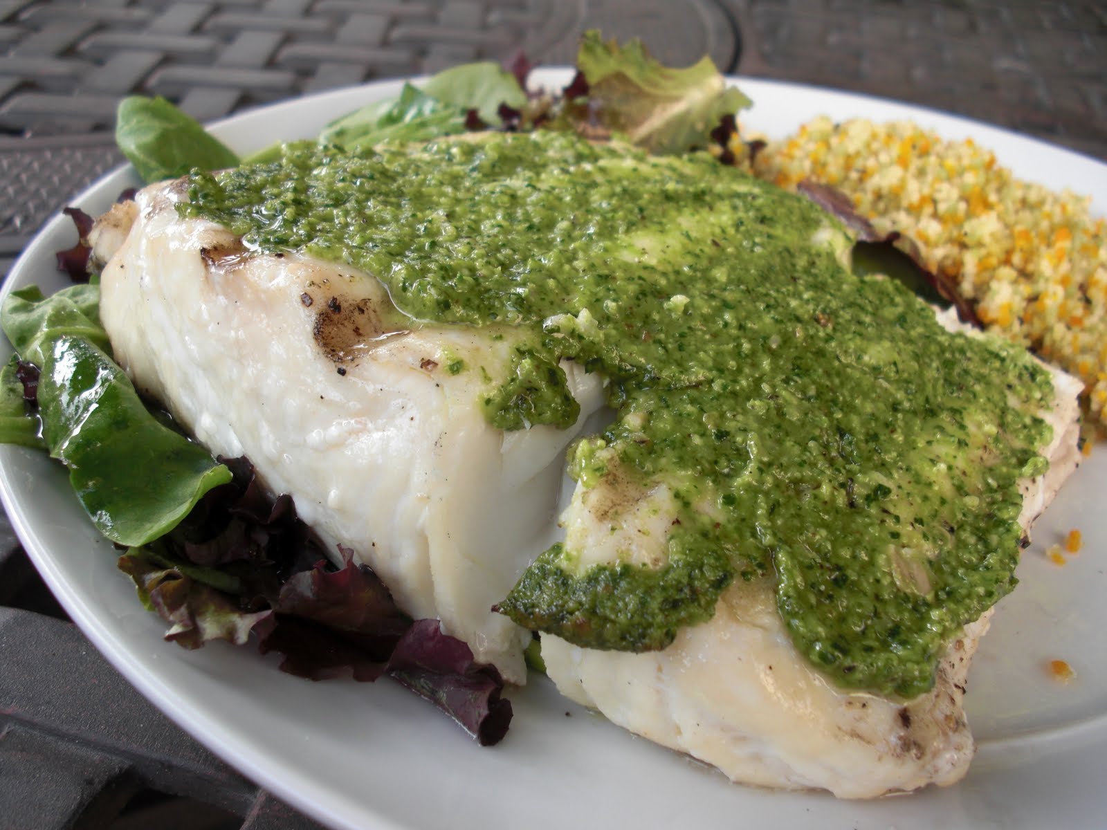 In Fine Fettle Grilled Halibut with Pesto