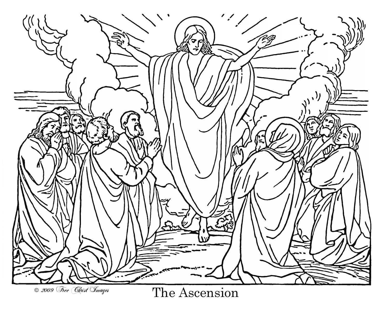 Beautiful coloring page for Jesus Christ Ascension