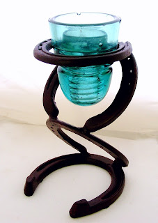 Horseshoe Glass Insulator Candle Holder
