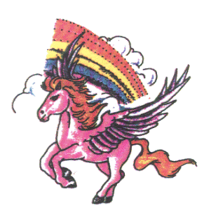 Pegasus cavalo alado e arco-íris