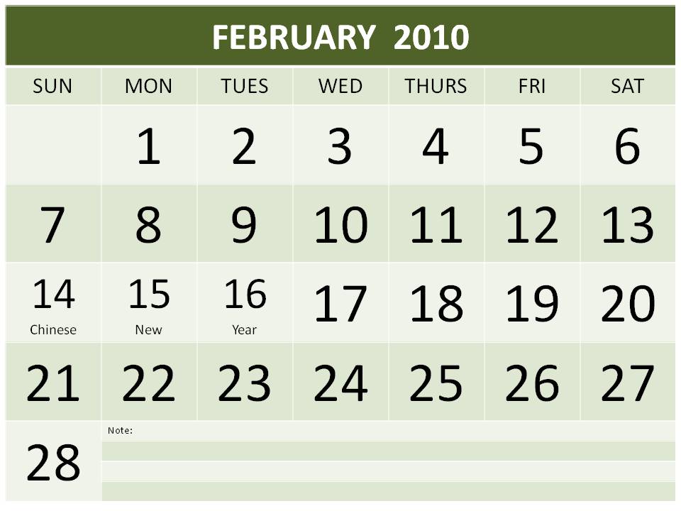 february 2010 calendar. Feb 2010 Calendar With