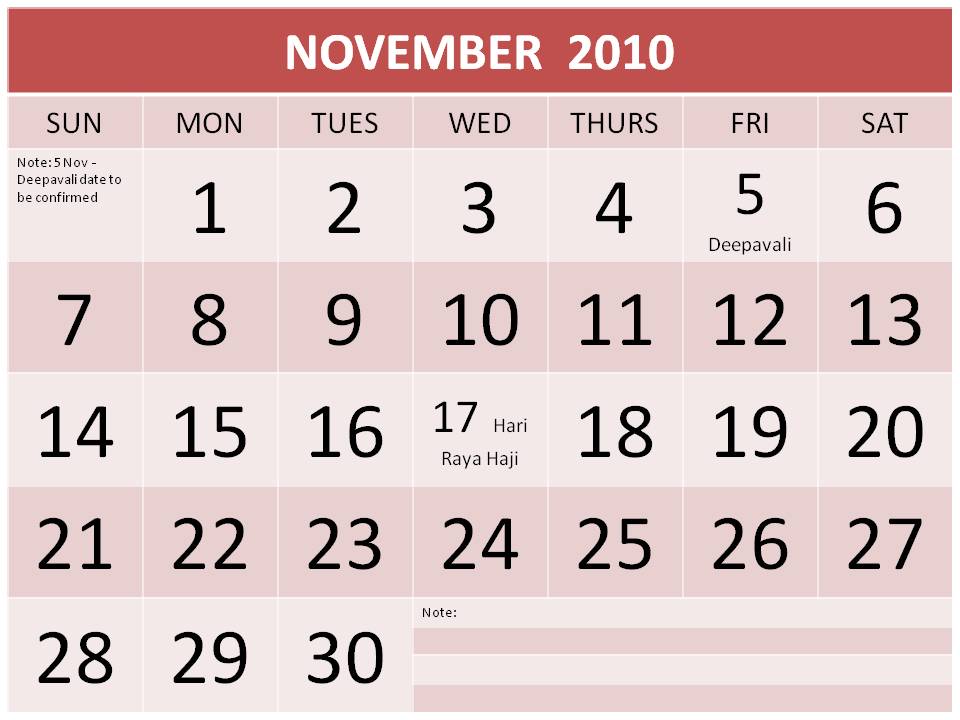 november 2010 calendar