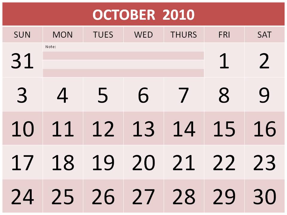 october 2010 calendar. Free Printable October 2010