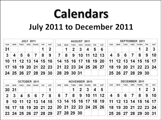 printable calendars july. Calendars July to December
