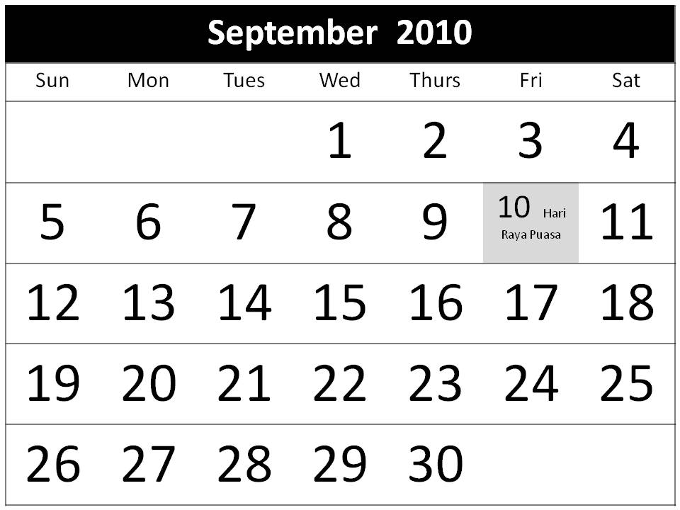 calendar 2010 with holidays. Calendar 2010 September :