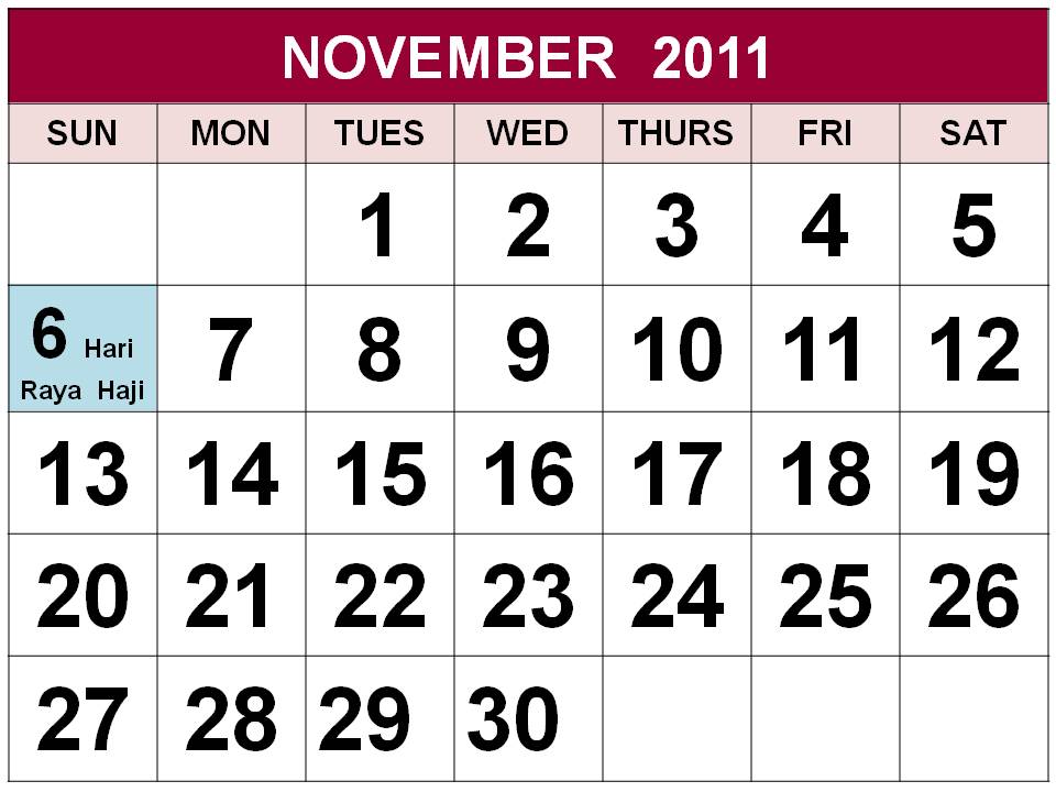 november 2011 calendar with