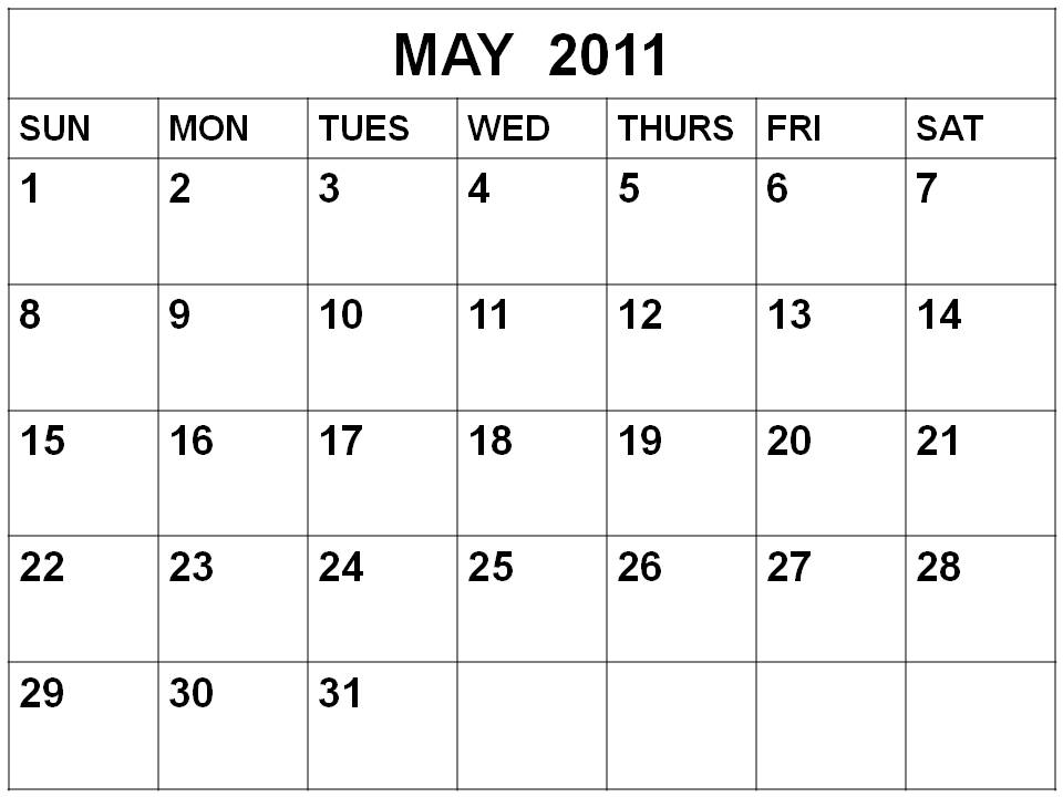 To download and print this Free Monthly Blank Calendar 2011 May: