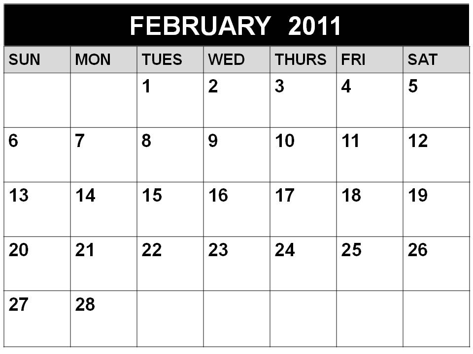 blank calendar template february 2011. Blank February 2011 Calendar