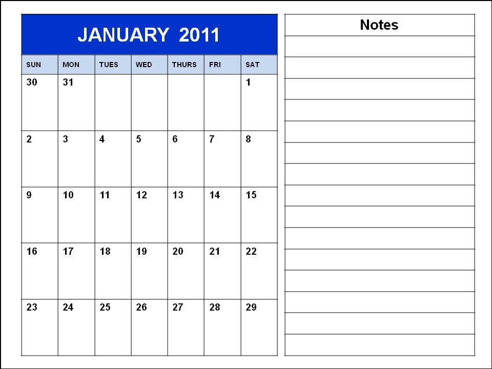 Blank Calendar 2011 printable