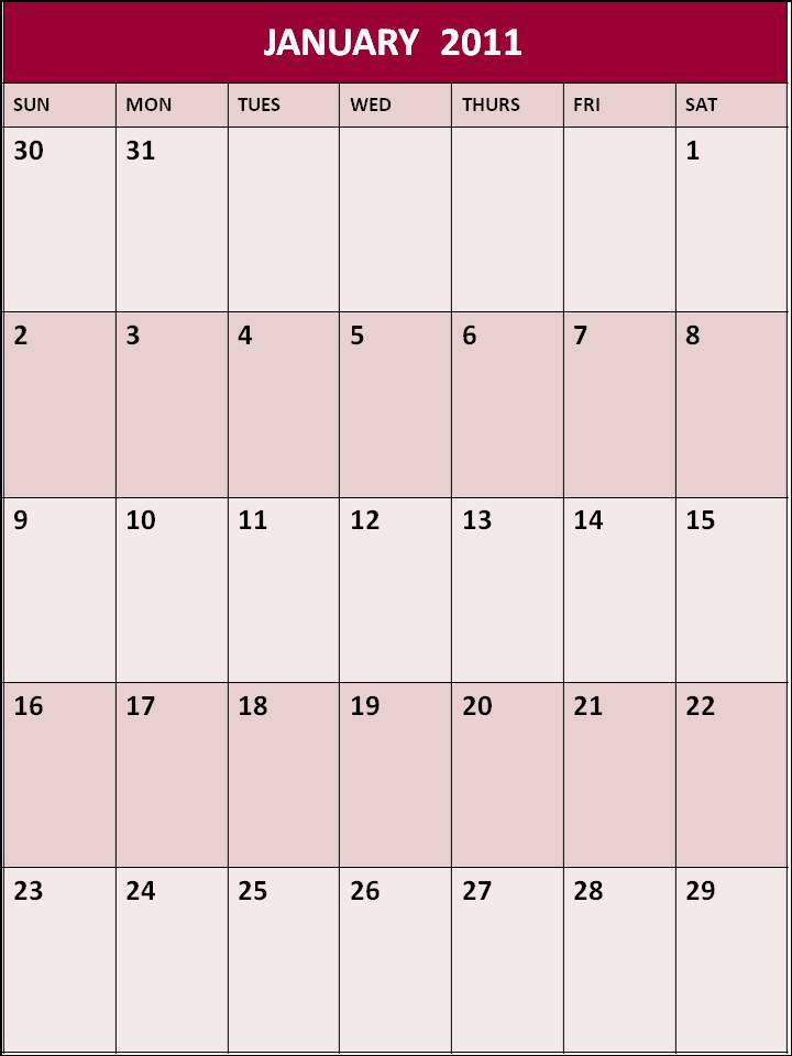 2011 calendar january to december. January 2011 Calendar Blank