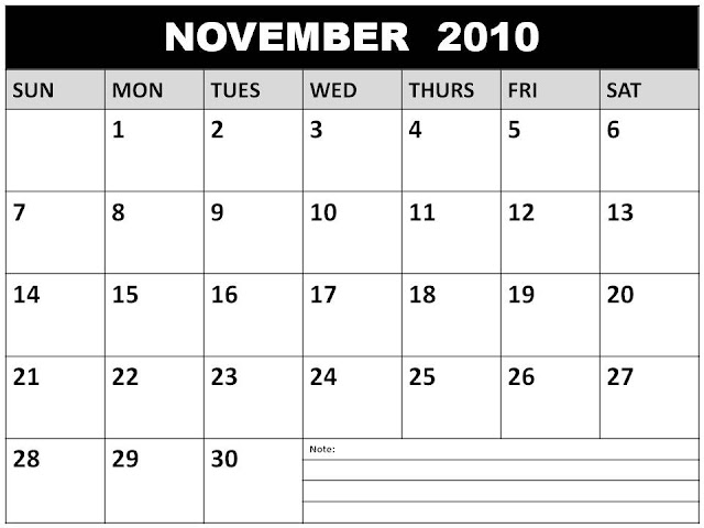 Blank November 2010 Calendar