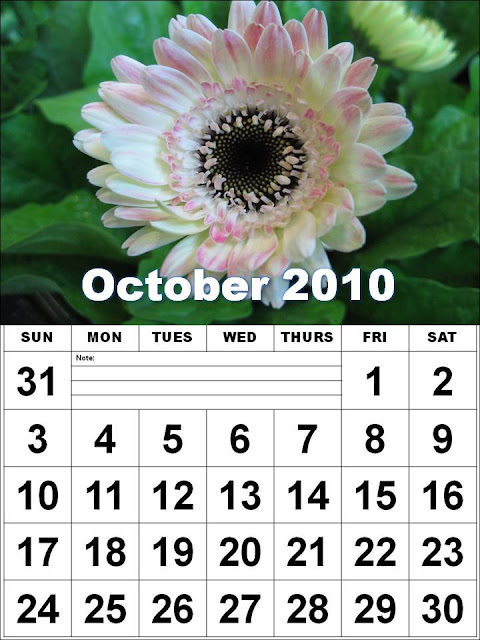 2010 october calendar. Free Flower Calendar 2010
