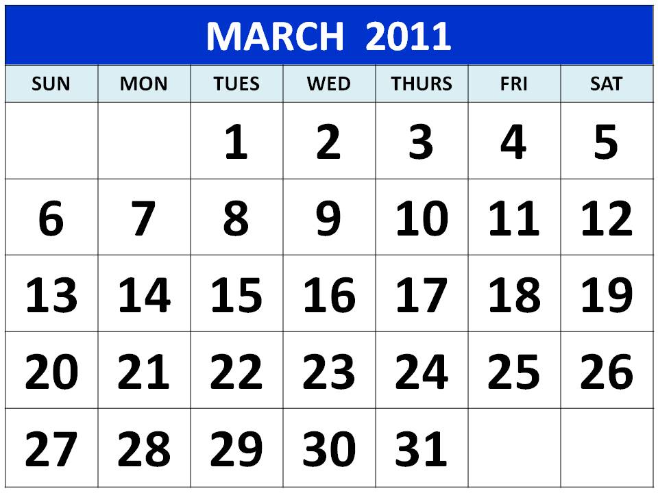 Blank March 2011 Calendar Printable Template