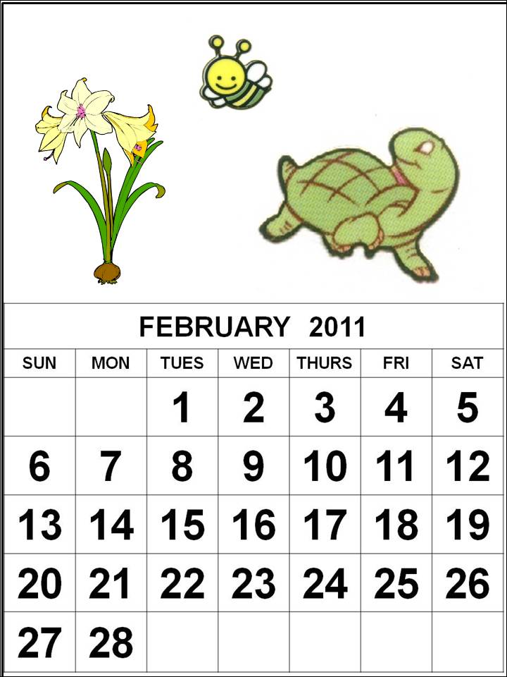 february 2011 calendar for kids. Cute Cartoons Calendar 2011