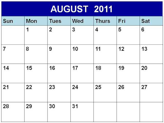 august calendar 2011 printable. August 2011 Printable Calendar