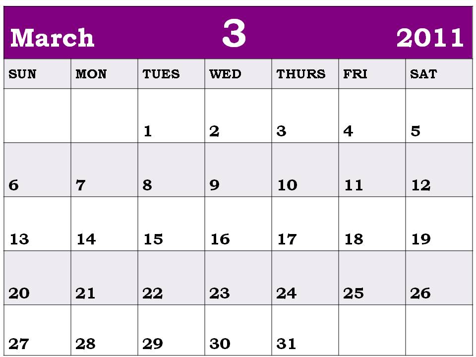 blank march calendar. lank calendar template march