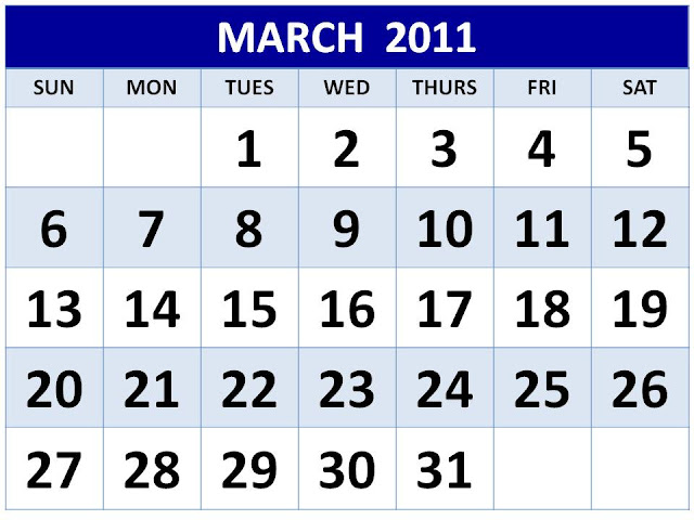 2011 annual calendar template. Monthly for march calendar