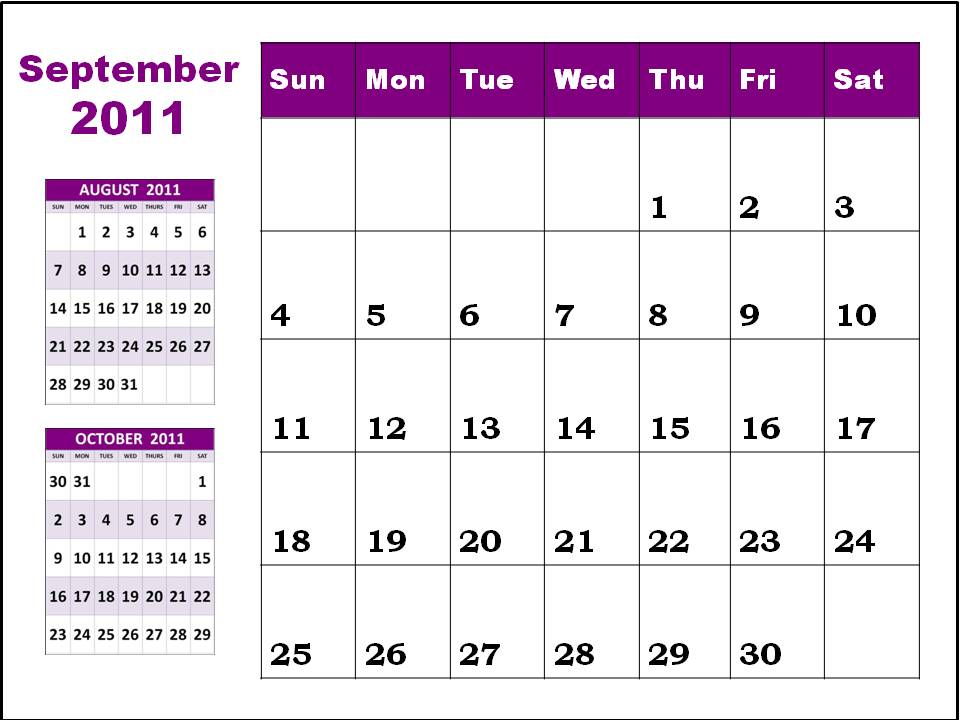 calendar of september 2011. Blank Calendar 2011 September