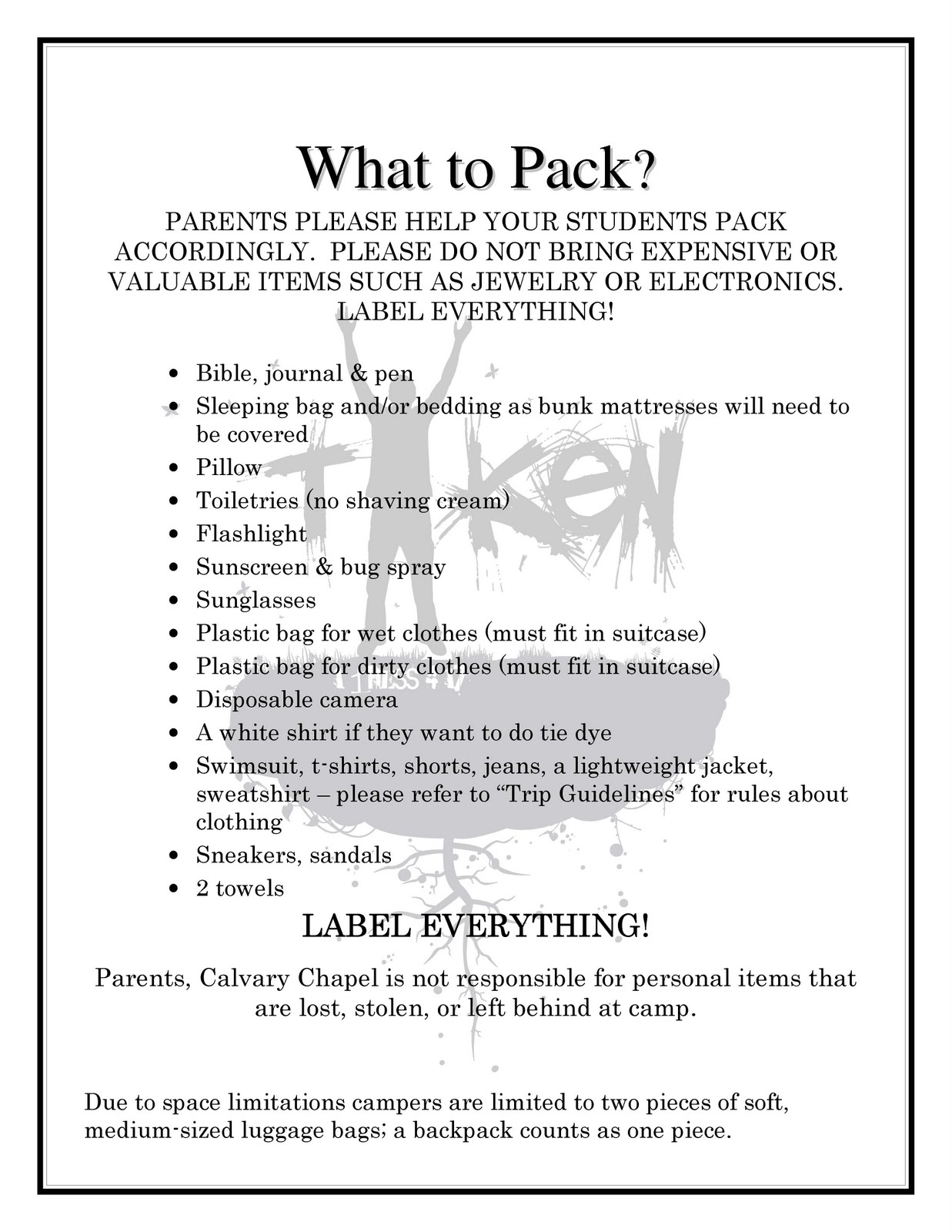678 Summer Camp Packing List
