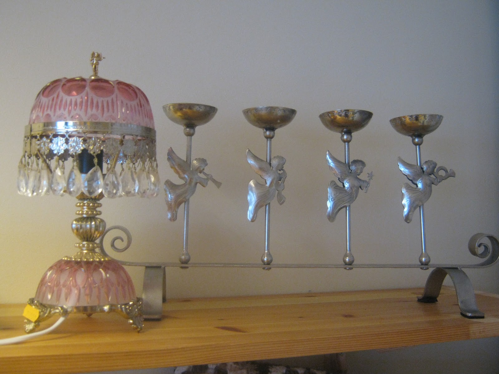 Nydelig Gammel Lampe I Glass Og Messing