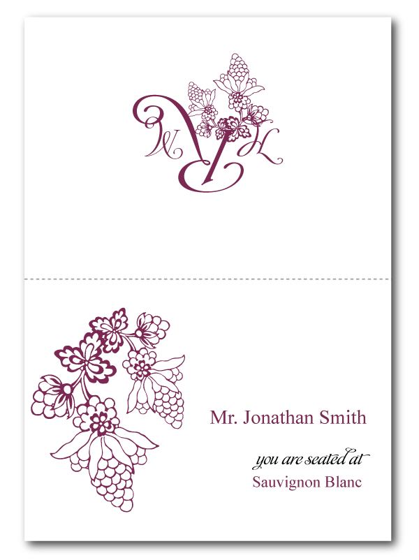 custom grape vineyard wedding escort card design
