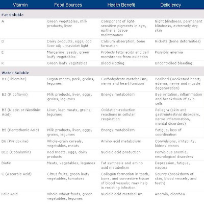 Vitamins And Minerals Chart For Adults
