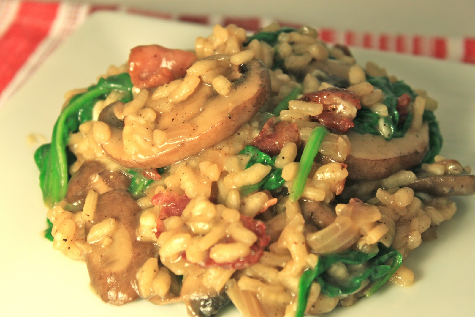 bacon, spinach, and mushroom risotto greens & chocolate