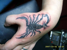 Scorpion tattoo design on the hand.