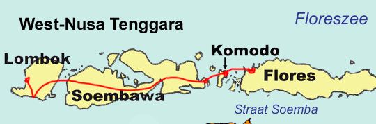 Mapa de Indonesia desde la isla de Lombok a Flores