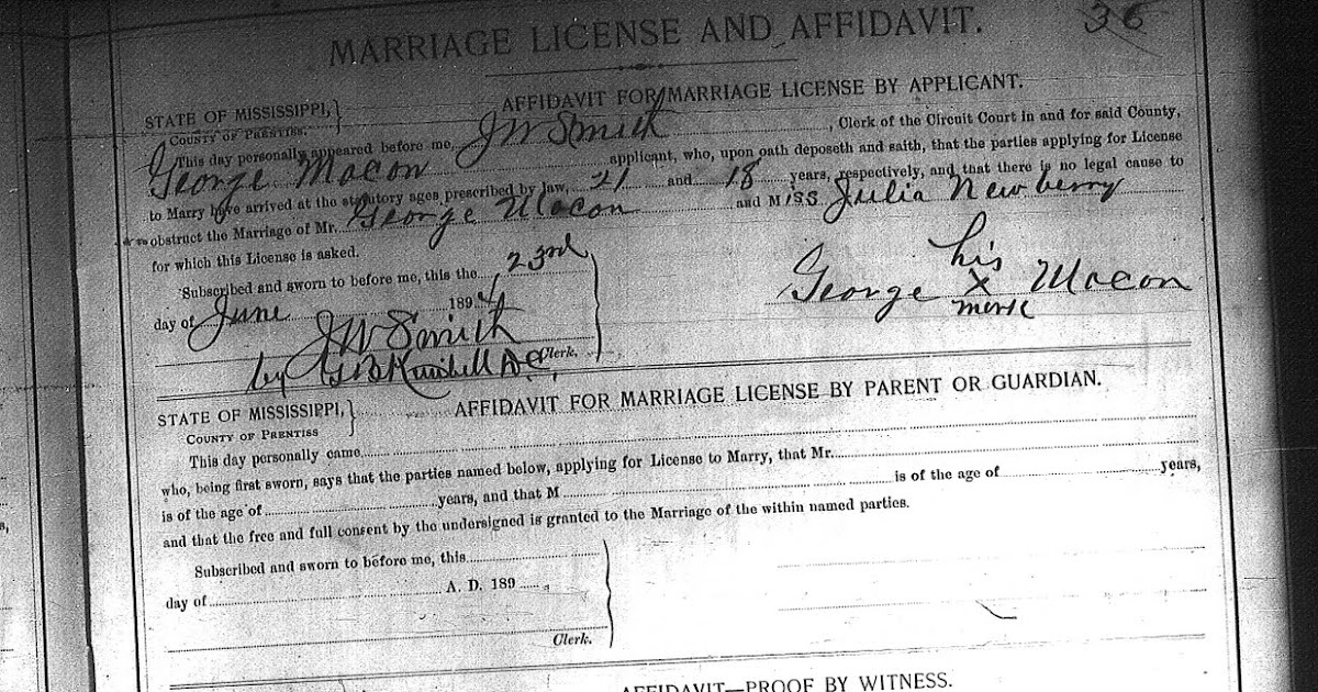 WashingtonNewberryMaconSmith Family History Marriage Certificate