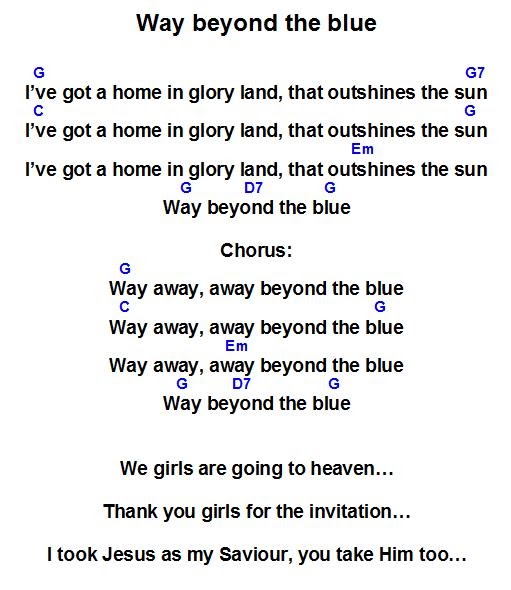 Lyrics with guitar chords and tabs (if available) WAY BEYOND THE BLUE