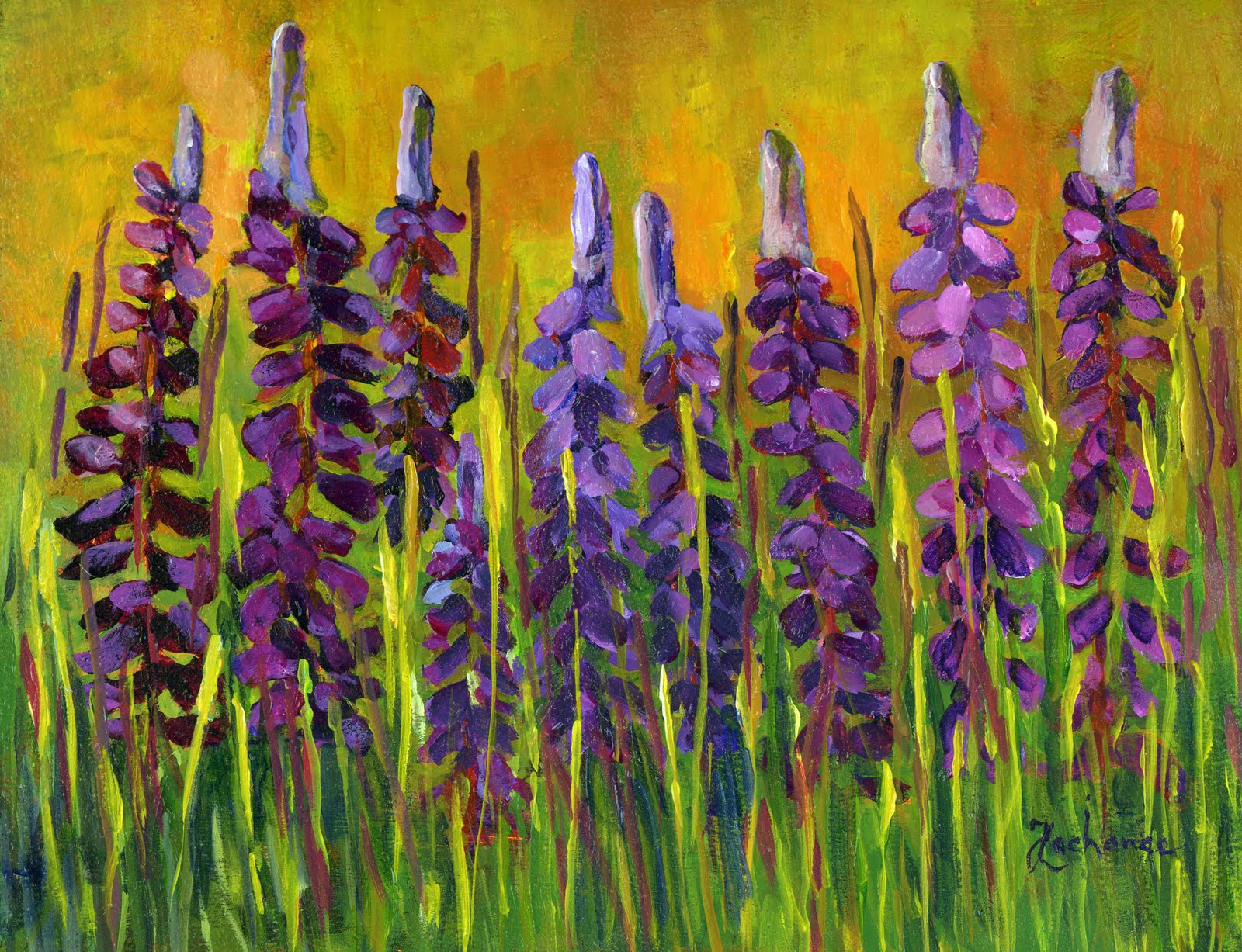 Studio Jeanne Monhegan Lupines, Acrylic, 8" x 10" sold