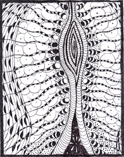 Surreal, automatic (stream of consciousness) abstract ink drawing of sperm and vulva like forms