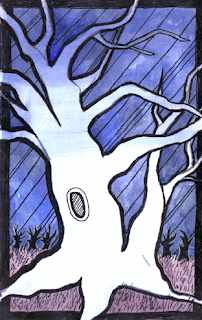 Surreal, automatic (stream of consciousness) drawing of winter tree landscape